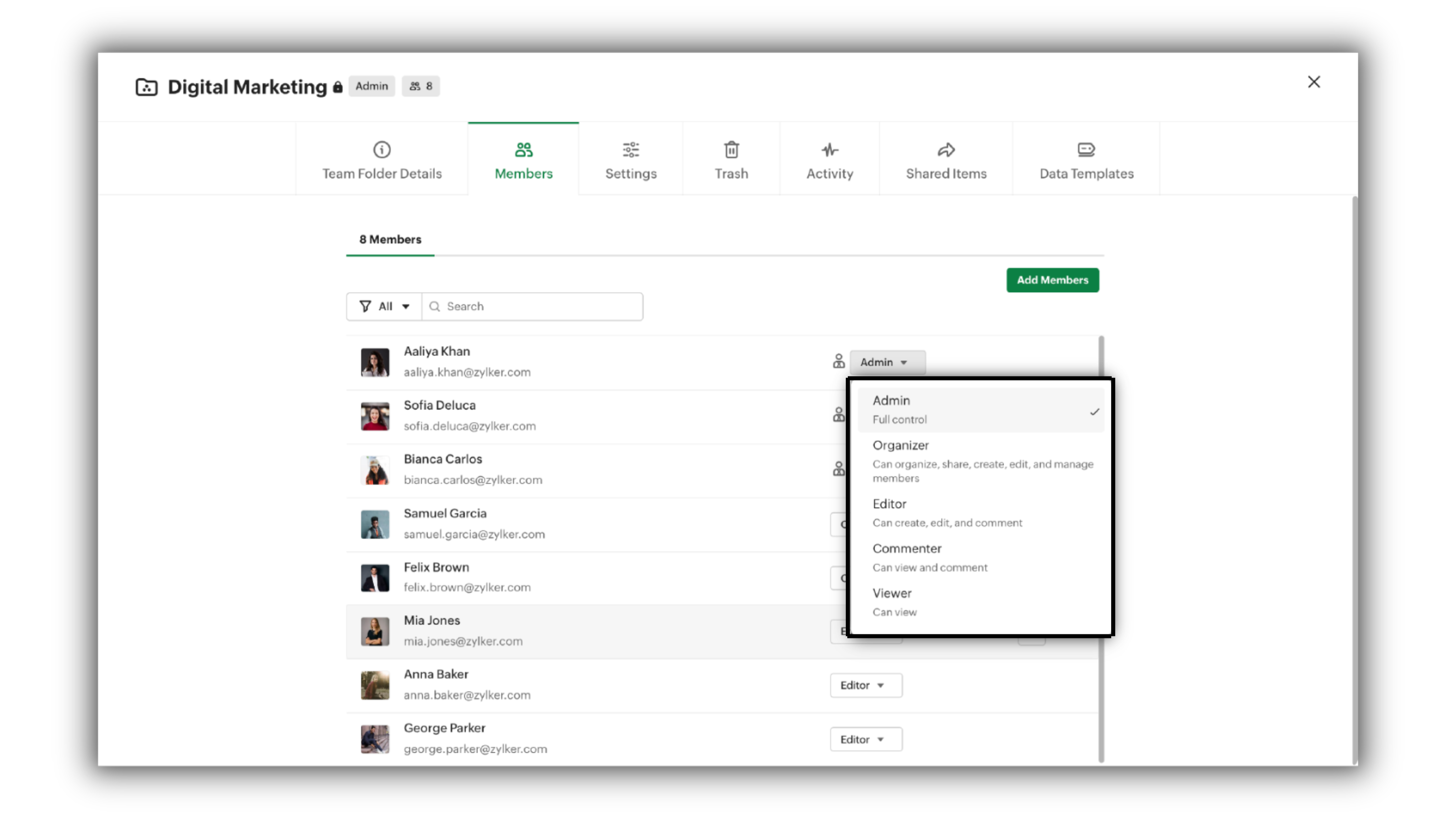 screenshot of Zoho WorkDrive